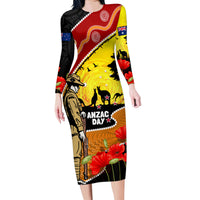 New Zealand And Australia ANZAC Day Family Matching Long Sleeve Bodycon Dress and Hawaiian Shirt Aboriginal Maori Starring Night Style LT14 Mom's Dress Gold - Polynesian Pride