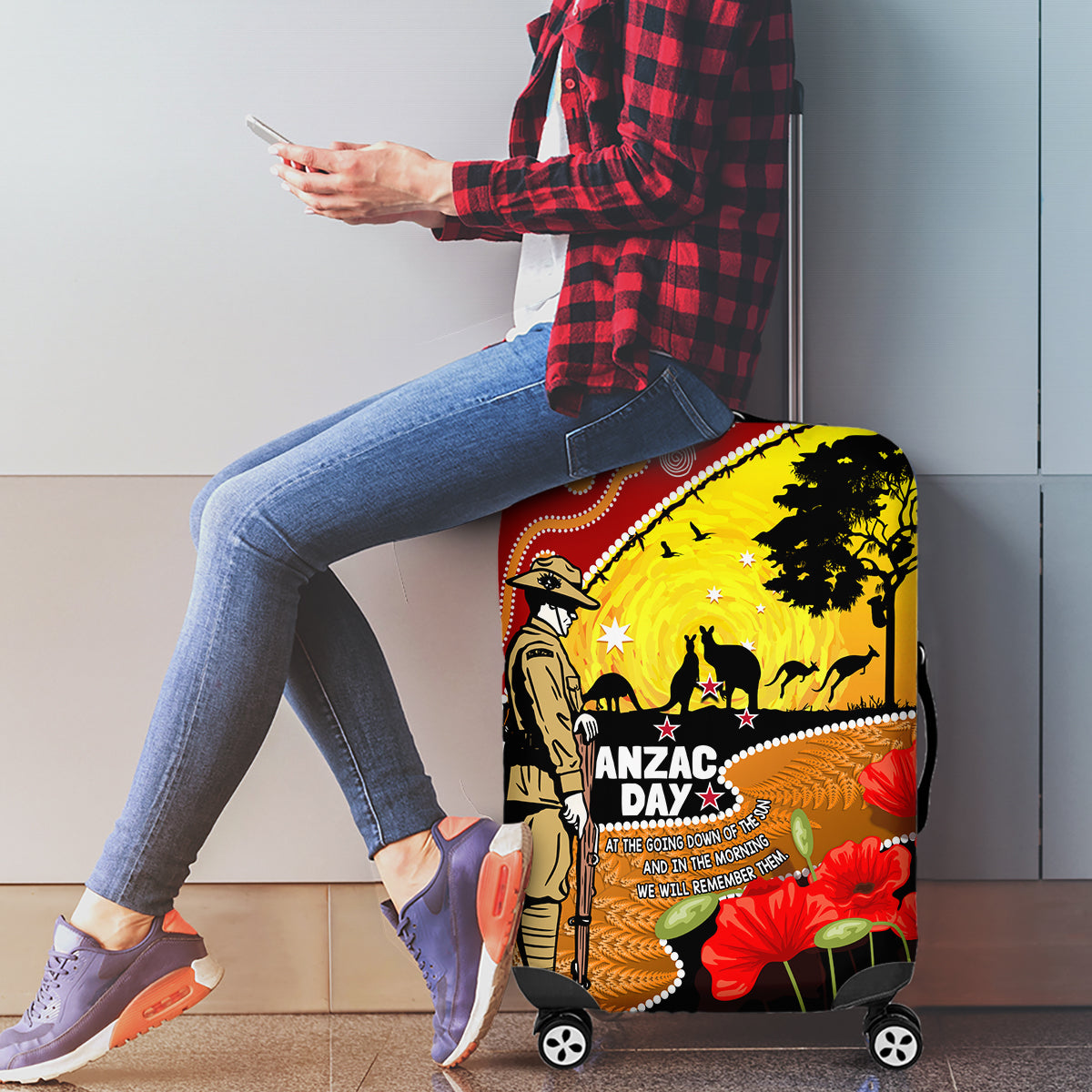 New Zealand And Australia ANZAC Day Luggage Cover Aboriginal Maori Starring Night Style
