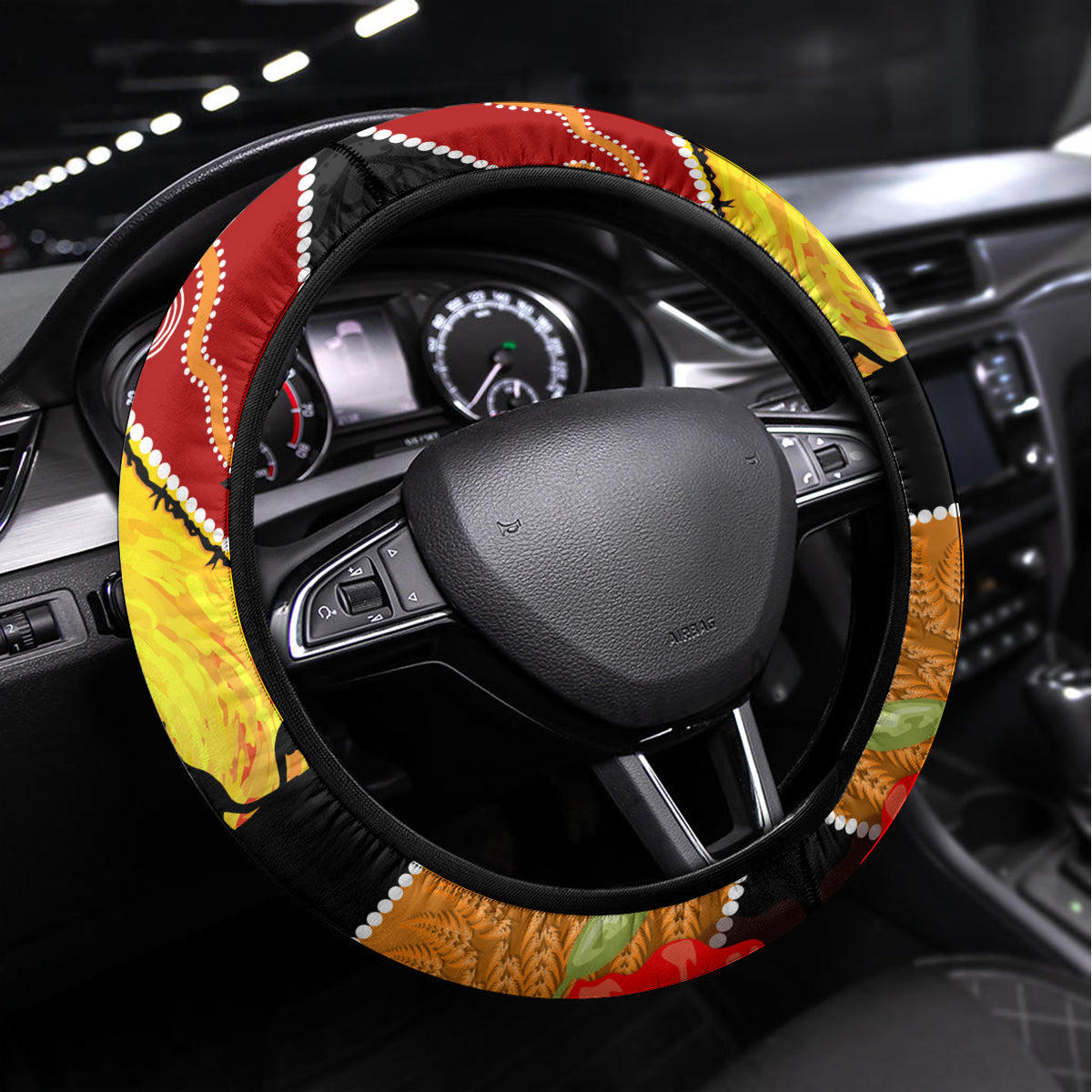 New Zealand And Australia ANZAC Day Steering Wheel Cover Aboriginal Maori Starring Night Style LT14 Universal Fit Gold - Polynesian Pride