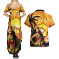 Aloha Hawaii Women's Day Couples Matching Summer Maxi Dress and Hawaiian Shirt Hula Girl With Sunset Vibes LT14 - Polynesian Pride
