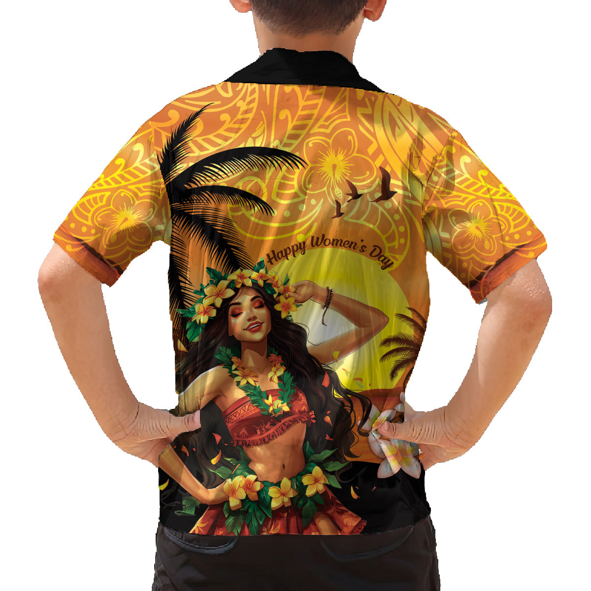 Aloha Hawaii Women's Day Family Matching Long Sleeve Bodycon Dress and Hawaiian Shirt Hula Girl With Sunset Vibes LT14 - Polynesian Pride