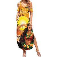 Aloha Hawaii Women's Day Family Matching Summer Maxi Dress and Hawaiian Shirt Hula Girl With Sunset Vibes LT14 Mom's Dress Yellow - Polynesian Pride