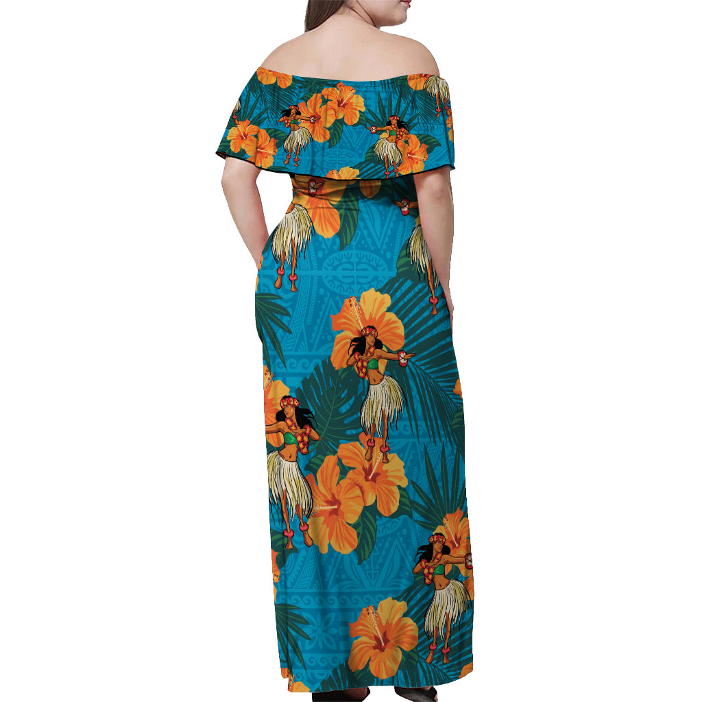 Hawaii Luau Party Off Shoulder Maxi Dress Dancing Girl Tropical Flowers LT14 - Polynesian Pride