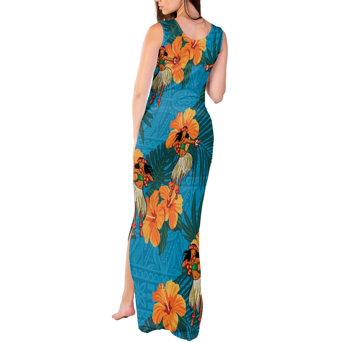 Hawaii Luau Party Tank Maxi Dress Dancing Girl Tropical Flowers LT14 - Polynesian Pride