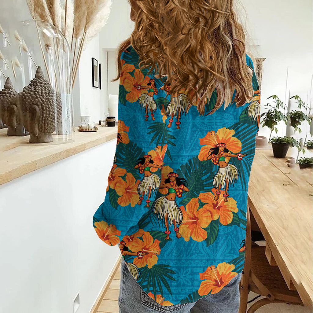Hawaii Luau Party Women Casual Shirt Dancing Girl Tropical Flowers LT14 - Polynesian Pride