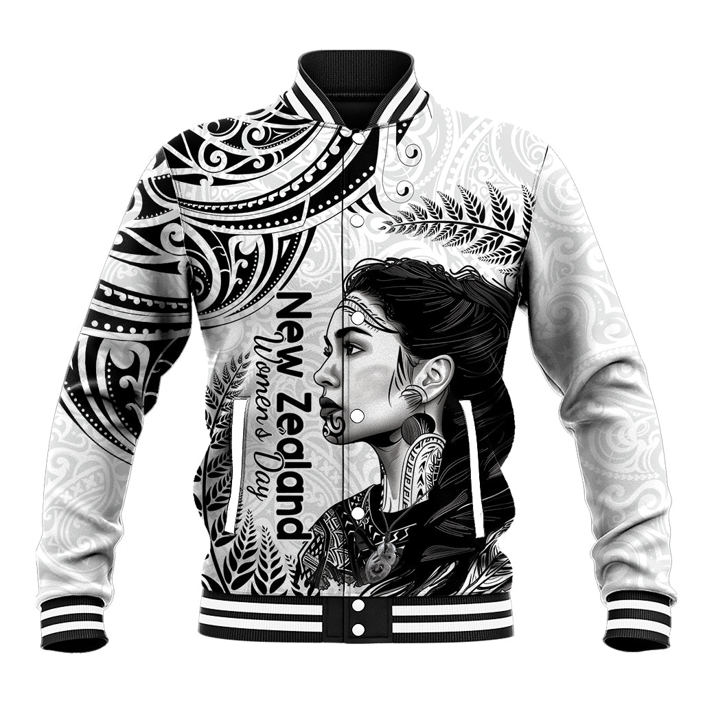New Zealand Women's Day Baseball Jacket Aotearoa Kia Whakapumau Te Mana Wahine LT14 Unisex White - Polynesian Pride