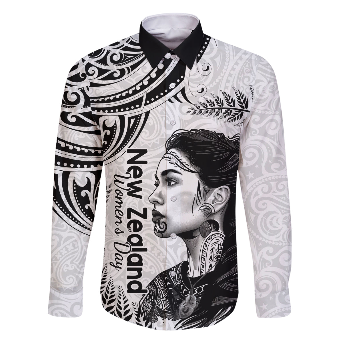 New Zealand Women's Day Family Matching Off Shoulder Long Sleeve Dress and Hawaiian Shirt Aotearoa Kia Whakapumau Te Mana Wahine LT14 Dad's Shirt - Long Sleeve White - Polynesian Pride