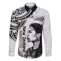 New Zealand Women's Day Family Matching Off Shoulder Long Sleeve Dress and Hawaiian Shirt Aotearoa Kia Whakapumau Te Mana Wahine LT14 Dad's Shirt - Long Sleeve White - Polynesian Pride