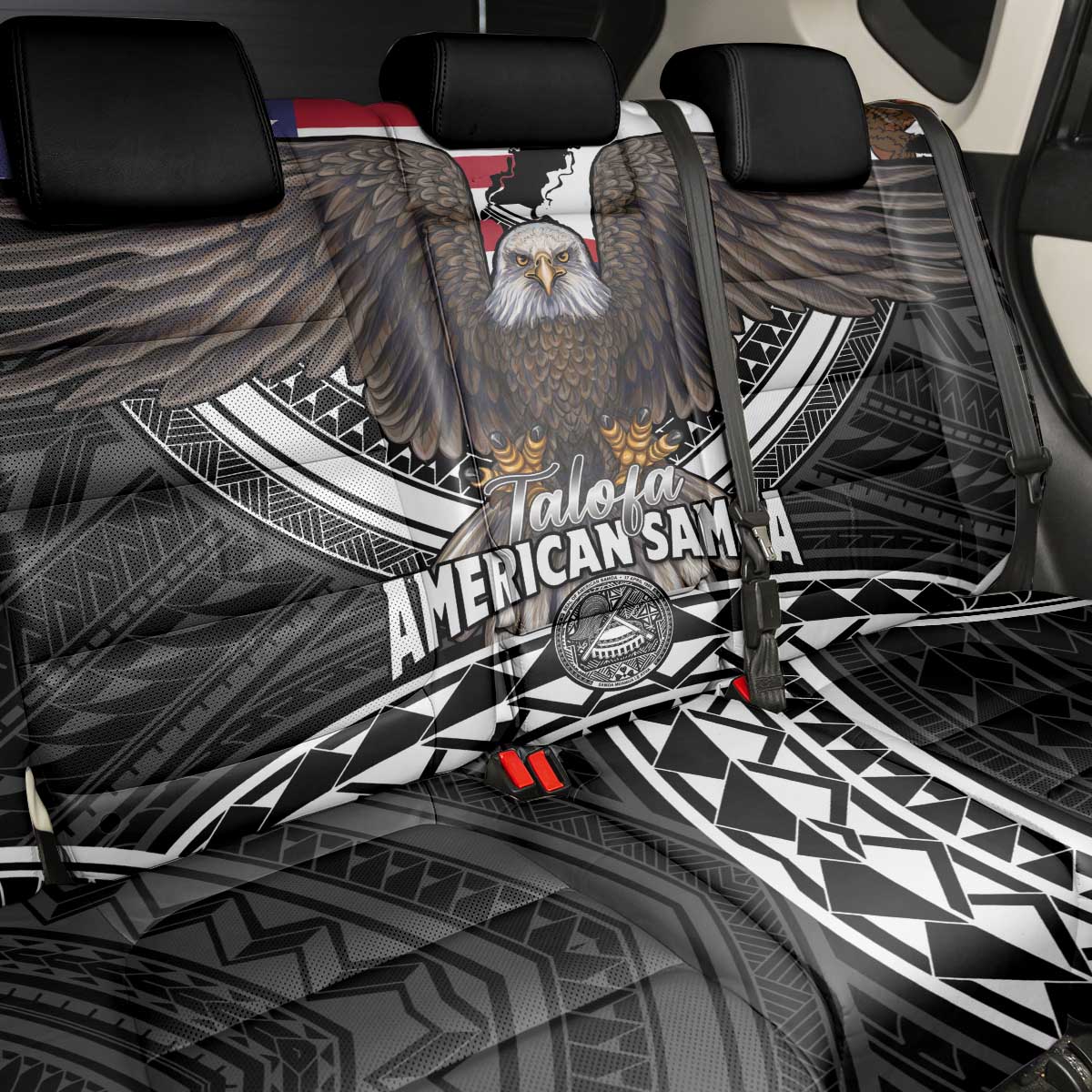 Talofa American Samoa Flag Day Back Car Seat Cover Bald Eagle Polynesian Tattoo LT14 - Polynesian Pride