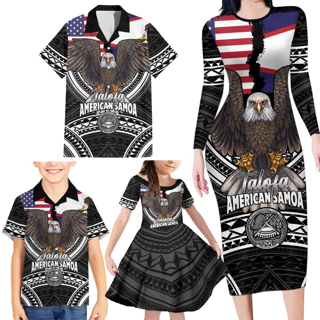Talofa American Samoa Flag Day Family Matching Long Sleeve Bodycon Dress and Hawaiian Shirt Bald Eagle Polynesian Tattoo LT14 - Polynesian Pride