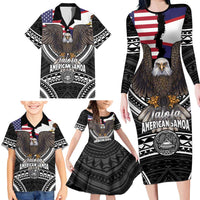 Talofa American Samoa Flag Day Family Matching Long Sleeve Bodycon Dress and Hawaiian Shirt Bald Eagle Polynesian Tattoo LT14 - Polynesian Pride