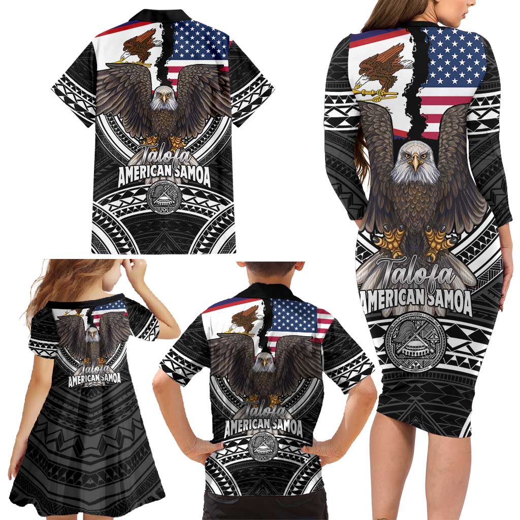 Talofa American Samoa Flag Day Family Matching Long Sleeve Bodycon Dress and Hawaiian Shirt Bald Eagle Polynesian Tattoo LT14 - Polynesian Pride