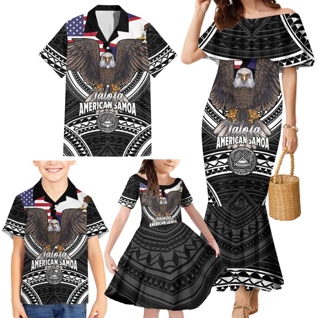 Talofa American Samoa Flag Day Family Matching Mermaid Dress and Hawaiian Shirt Bald Eagle Polynesian Tattoo LT14 - Polynesian Pride