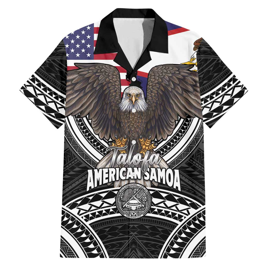 Talofa American Samoa Flag Day Family Matching Mermaid Dress and Hawaiian Shirt Bald Eagle Polynesian Tattoo LT14 Dad's Shirt - Short Sleeve Black - Polynesian Pride