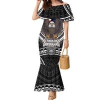 Talofa American Samoa Flag Day Family Matching Mermaid Dress and Hawaiian Shirt Bald Eagle Polynesian Tattoo LT14 Mom's Dress Black - Polynesian Pride