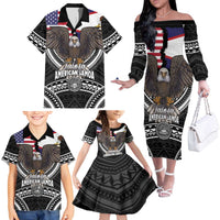 Talofa American Samoa Flag Day Family Matching Off The Shoulder Long Sleeve Dress and Hawaiian Shirt Bald Eagle Polynesian Tattoo LT14 - Polynesian Pride