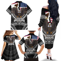 Talofa American Samoa Flag Day Family Matching Off The Shoulder Long Sleeve Dress and Hawaiian Shirt Bald Eagle Polynesian Tattoo LT14 - Polynesian Pride