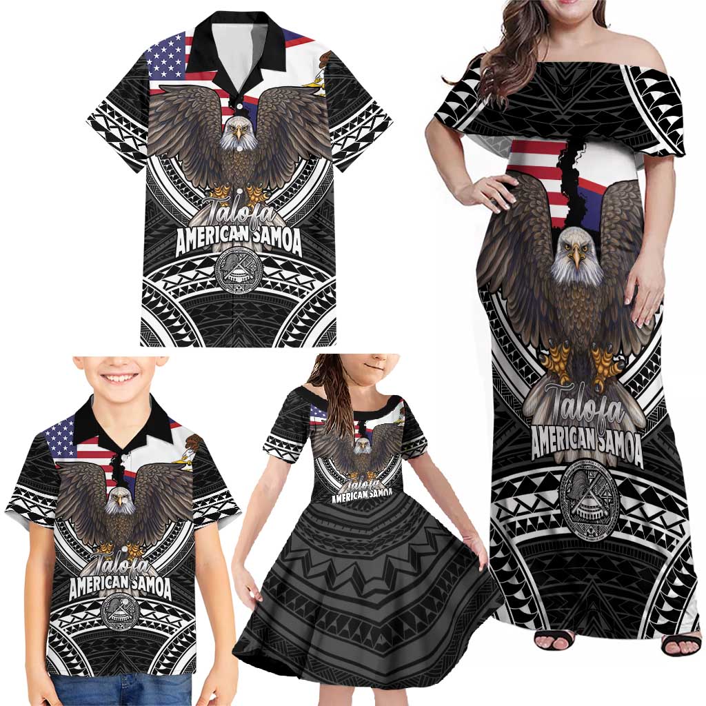 Talofa American Samoa Flag Day Family Matching Off Shoulder Maxi Dress and Hawaiian Shirt Bald Eagle Polynesian Tattoo LT14 - Polynesian Pride