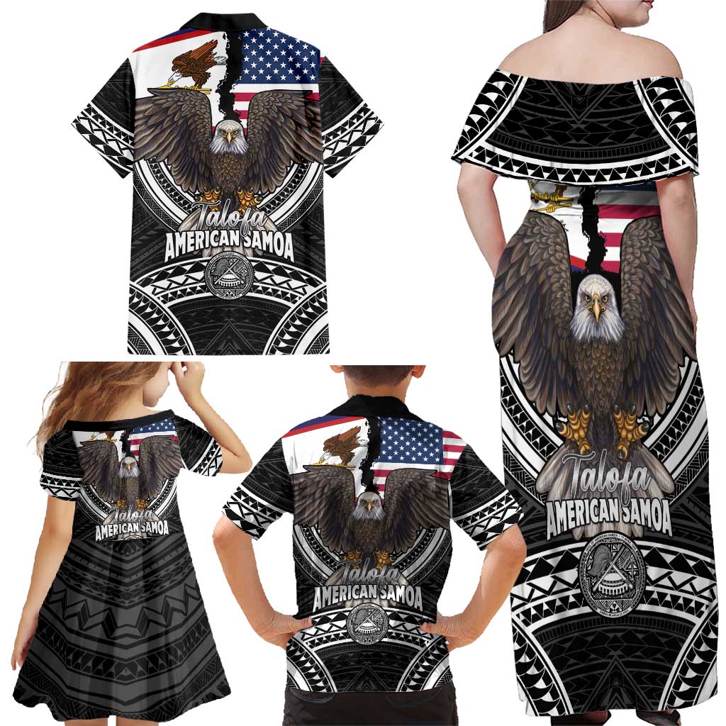 Talofa American Samoa Flag Day Family Matching Off Shoulder Maxi Dress and Hawaiian Shirt Bald Eagle Polynesian Tattoo LT14 - Polynesian Pride