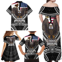Talofa American Samoa Flag Day Family Matching Off Shoulder Maxi Dress and Hawaiian Shirt Bald Eagle Polynesian Tattoo LT14 - Polynesian Pride