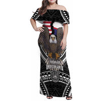 Talofa American Samoa Flag Day Family Matching Off Shoulder Maxi Dress and Hawaiian Shirt Bald Eagle Polynesian Tattoo LT14 Mom's Dress Black - Polynesian Pride