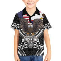 Talofa American Samoa Flag Day Family Matching Off Shoulder Maxi Dress and Hawaiian Shirt Bald Eagle Polynesian Tattoo LT14 Son's Shirt Black - Polynesian Pride