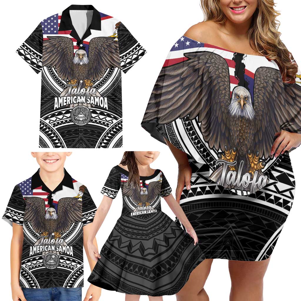 Talofa American Samoa Flag Day Family Matching Off Shoulder Short Dress and Hawaiian Shirt Bald Eagle Polynesian Tattoo LT14 - Polynesian Pride