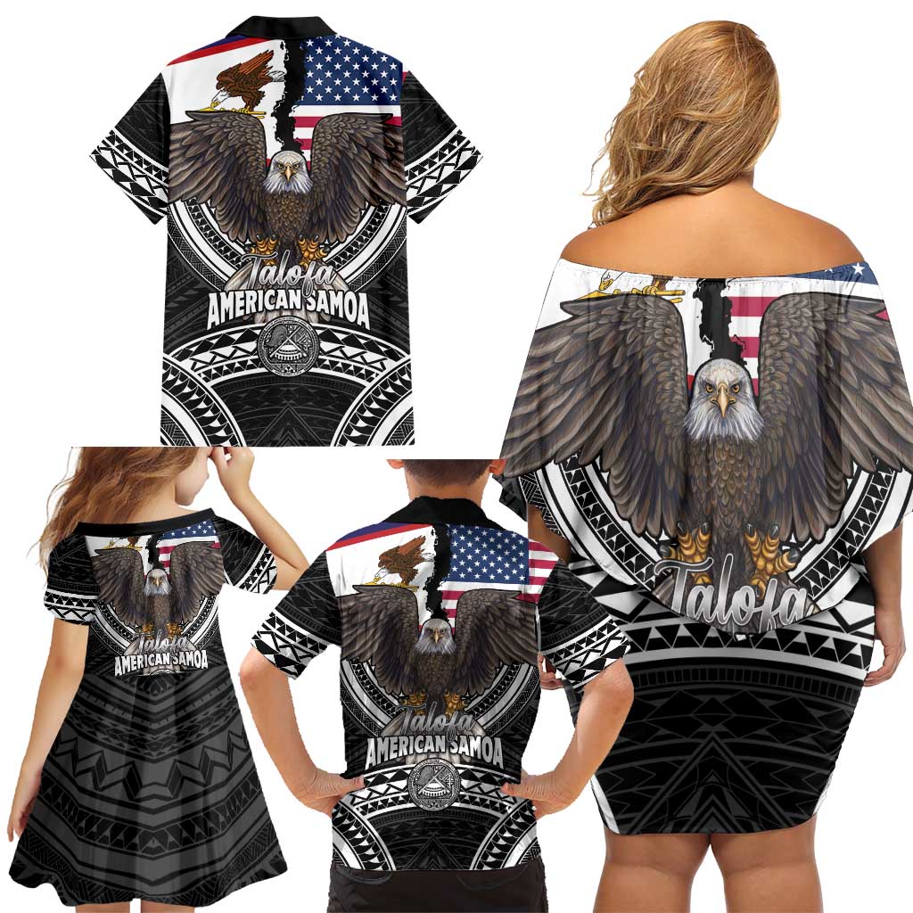 Talofa American Samoa Flag Day Family Matching Off Shoulder Short Dress and Hawaiian Shirt Bald Eagle Polynesian Tattoo LT14 - Polynesian Pride