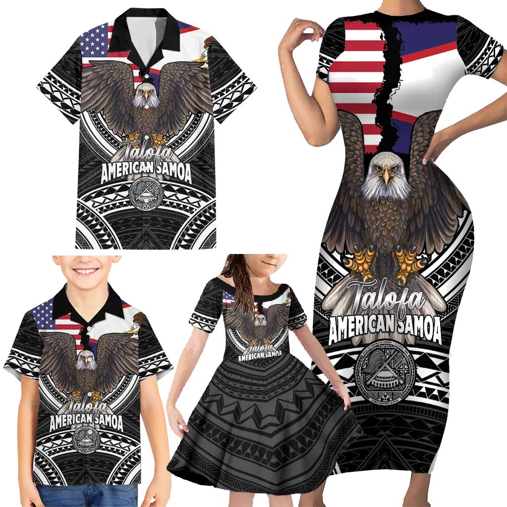 Talofa American Samoa Flag Day Family Matching Short Sleeve Bodycon Dress and Hawaiian Shirt Bald Eagle Polynesian Tattoo LT14 - Polynesian Pride