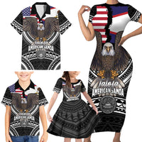 Talofa American Samoa Flag Day Family Matching Short Sleeve Bodycon Dress and Hawaiian Shirt Bald Eagle Polynesian Tattoo LT14 - Polynesian Pride