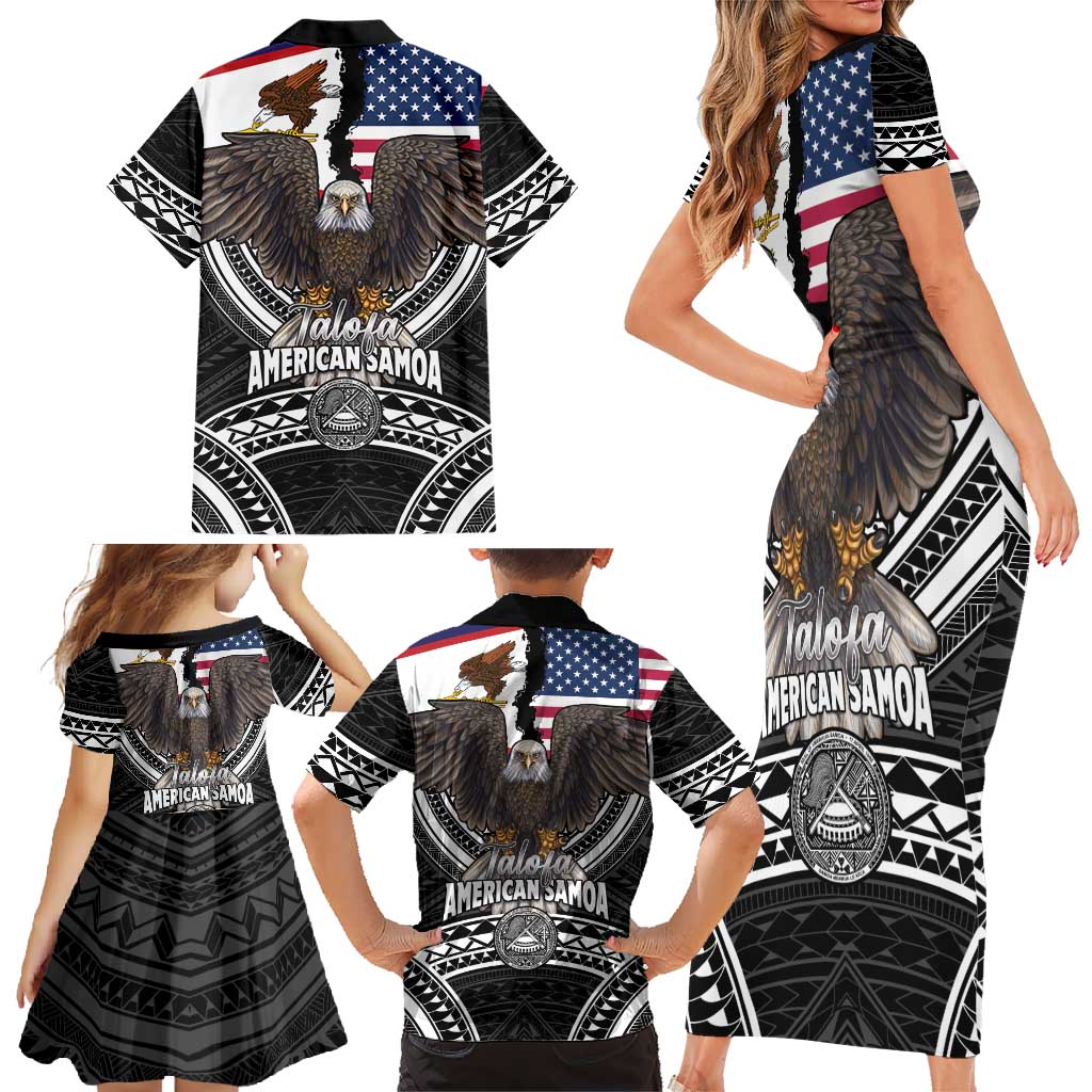 Talofa American Samoa Flag Day Family Matching Short Sleeve Bodycon Dress and Hawaiian Shirt Bald Eagle Polynesian Tattoo LT14 - Polynesian Pride