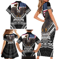 Talofa American Samoa Flag Day Family Matching Short Sleeve Bodycon Dress and Hawaiian Shirt Bald Eagle Polynesian Tattoo LT14 - Polynesian Pride
