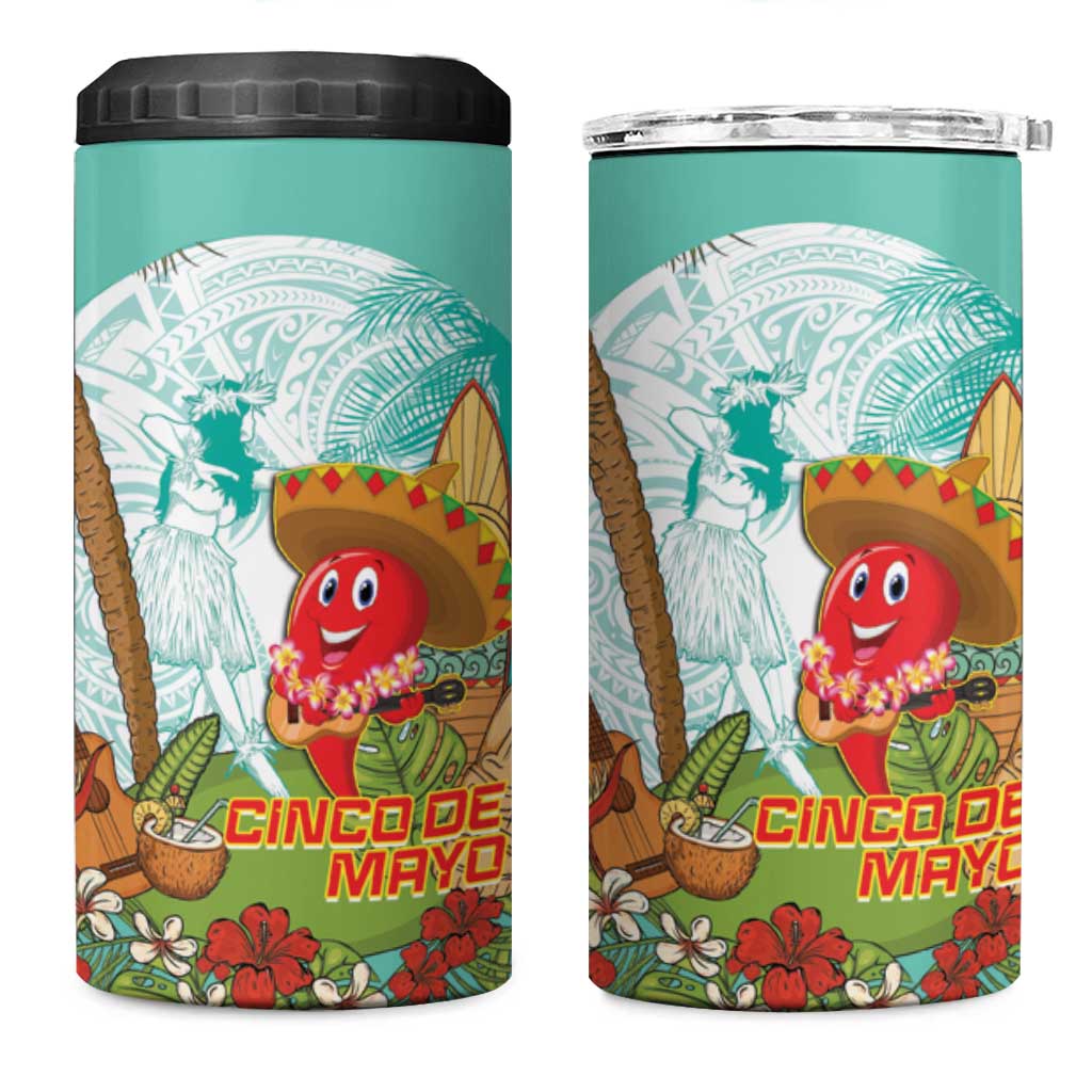 Hawaii Cinco de Mayo 4 in 1 Can Cooler Tumbler Chili Pepper Hula Girl Tropical Vibes LT14 One Size: 16 oz Turquoise - Polynesian Pride