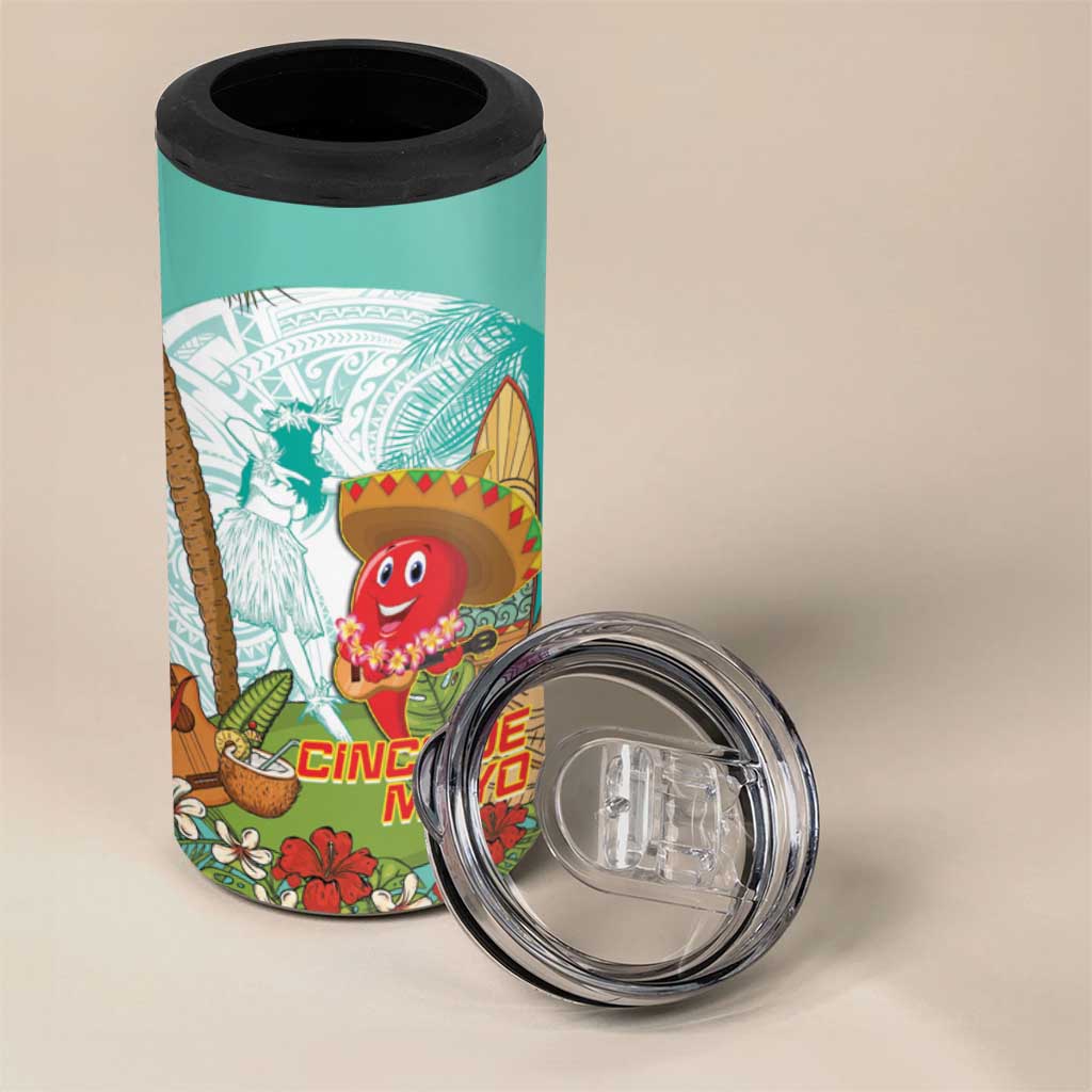 Hawaii Cinco de Mayo 4 in 1 Can Cooler Tumbler Chili Pepper Hula Girl Tropical Vibes LT14 - Polynesian Pride