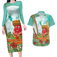 Hawaii Cinco de Mayo Couples Matching Long Sleeve Bodycon Dress and Hawaiian Shirt Chili Pepper Hula Girl Tropical Vibes LT14 Turquoise - Polynesian Pride