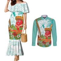 Hawaii Cinco de Mayo Couples Matching Mermaid Dress and Long Sleeve Button Shirt Chili Pepper Hula Girl Tropical Vibes LT14 Turquoise - Polynesian Pride