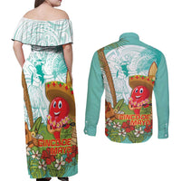 Hawaii Cinco de Mayo Couples Matching Off Shoulder Maxi Dress and Long Sleeve Button Shirt Chili Pepper Hula Girl Tropical Vibes LT14 - Polynesian Pride