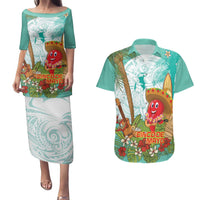Hawaii Cinco de Mayo Couples Matching Puletasi and Hawaiian Shirt Chili Pepper Hula Girl Tropical Vibes LT14 Turquoise - Polynesian Pride