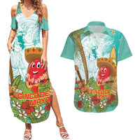 Hawaii Cinco de Mayo Couples Matching Summer Maxi Dress and Hawaiian Shirt Chili Pepper Hula Girl Tropical Vibes LT14 Turquoise - Polynesian Pride