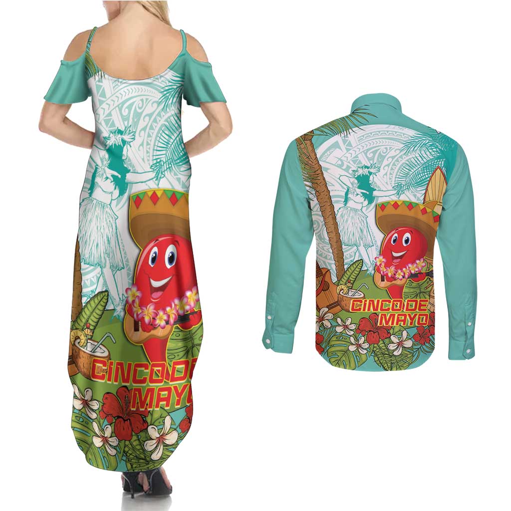 Hawaii Cinco de Mayo Couples Matching Summer Maxi Dress and Long Sleeve Button Shirt Chili Pepper Hula Girl Tropical Vibes LT14 - Polynesian Pride