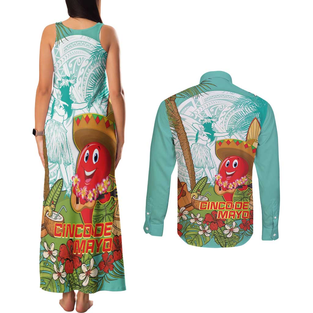 Hawaii Cinco de Mayo Couples Matching Tank Maxi Dress and Long Sleeve Button Shirt Chili Pepper Hula Girl Tropical Vibes LT14 - Polynesian Pride