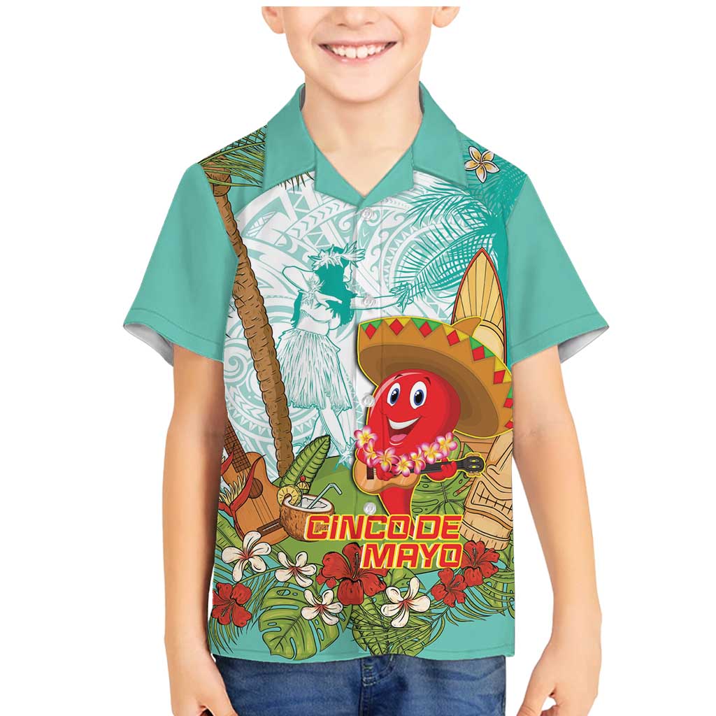 Hawaii Cinco de Mayo Family Matching Mermaid Dress and Hawaiian Shirt Chili Pepper Hula Girl Tropical Vibes LT14 Son's Shirt Turquoise - Polynesian Pride
