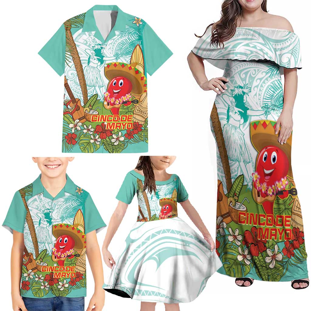 Hawaii Cinco de Mayo Family Matching Off Shoulder Maxi Dress and Hawaiian Shirt Chili Pepper Hula Girl Tropical Vibes LT14 - Polynesian Pride