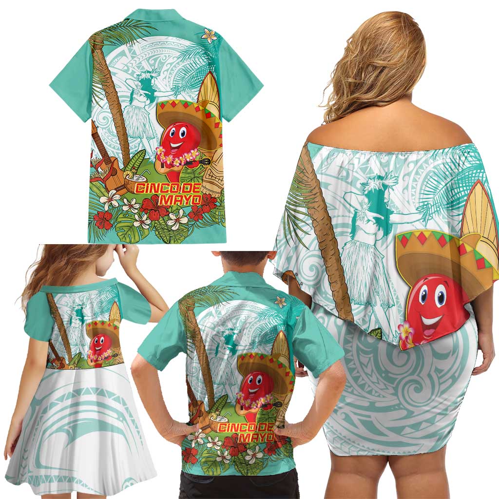 Hawaii Cinco de Mayo Family Matching Off Shoulder Short Dress and Hawaiian Shirt Chili Pepper Hula Girl Tropical Vibes LT14 - Polynesian Pride
