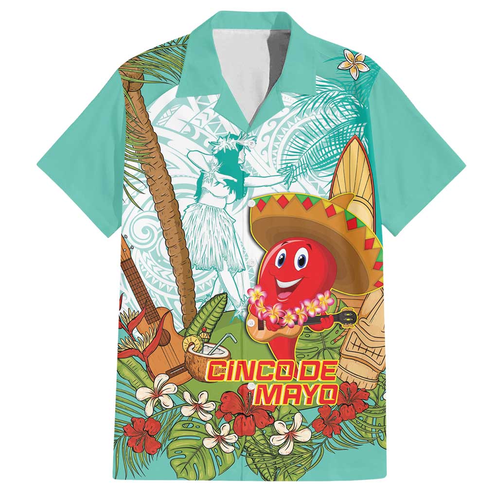 Hawaii Cinco de Mayo Family Matching Puletasi and Hawaiian Shirt Chili Pepper Hula Girl Tropical Vibes LT14 Dad's Shirt - Short Sleeve Turquoise - Polynesian Pride