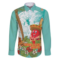 Hawaii Cinco de Mayo Family Matching Puletasi and Hawaiian Shirt Chili Pepper Hula Girl Tropical Vibes LT14 Dad's Shirt - Long Sleeve Turquoise - Polynesian Pride