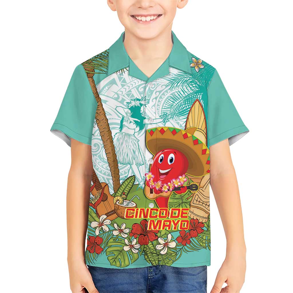 Hawaii Cinco de Mayo Family Matching Short Sleeve Bodycon Dress and Hawaiian Shirt Chili Pepper Hula Girl Tropical Vibes LT14 Son's Shirt Turquoise - Polynesian Pride