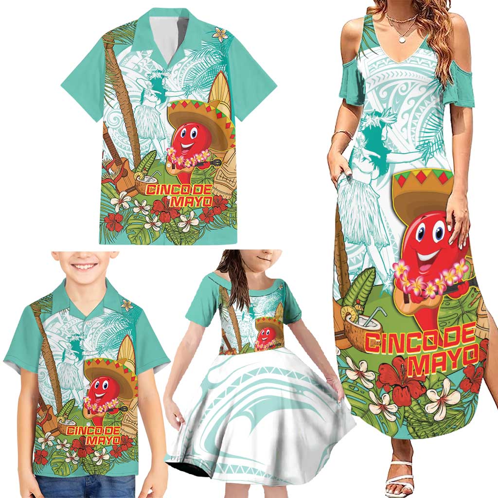 Hawaii Cinco de Mayo Family Matching Summer Maxi Dress and Hawaiian Shirt Chili Pepper Hula Girl Tropical Vibes LT14 - Polynesian Pride