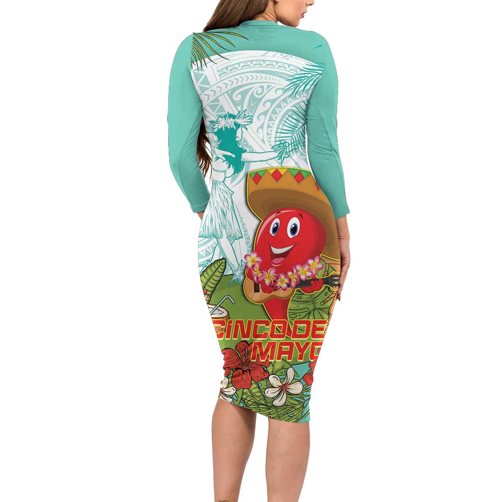 Hawaii Cinco de Mayo Long Sleeve Bodycon Dress Chili Pepper Hula Girl Tropical Vibes LT14 - Polynesian Pride