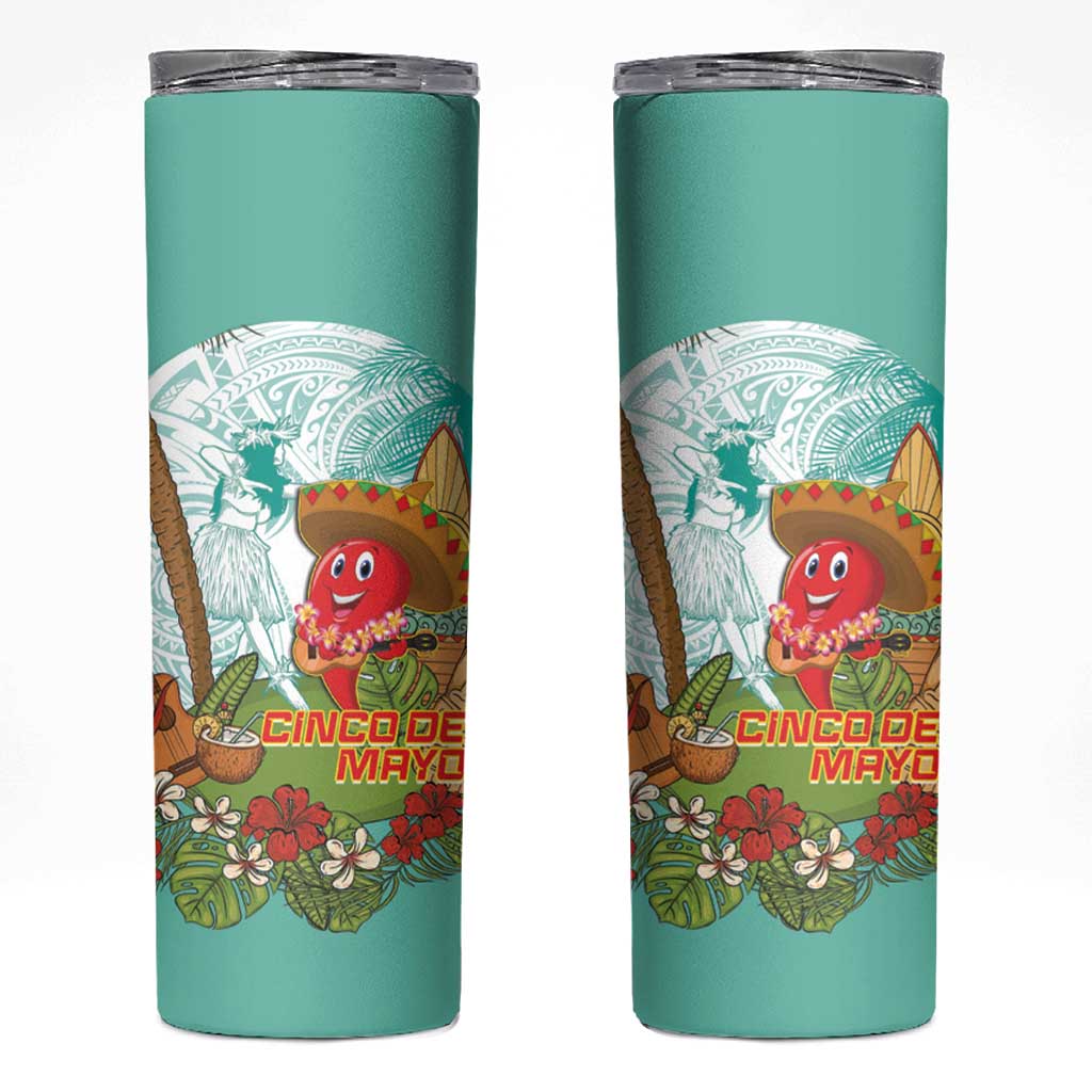 Hawaii Cinco de Mayo Skinny Tumbler Chili Pepper Hula Girl Tropical Vibes LT14 Turquoise - Polynesian Pride
